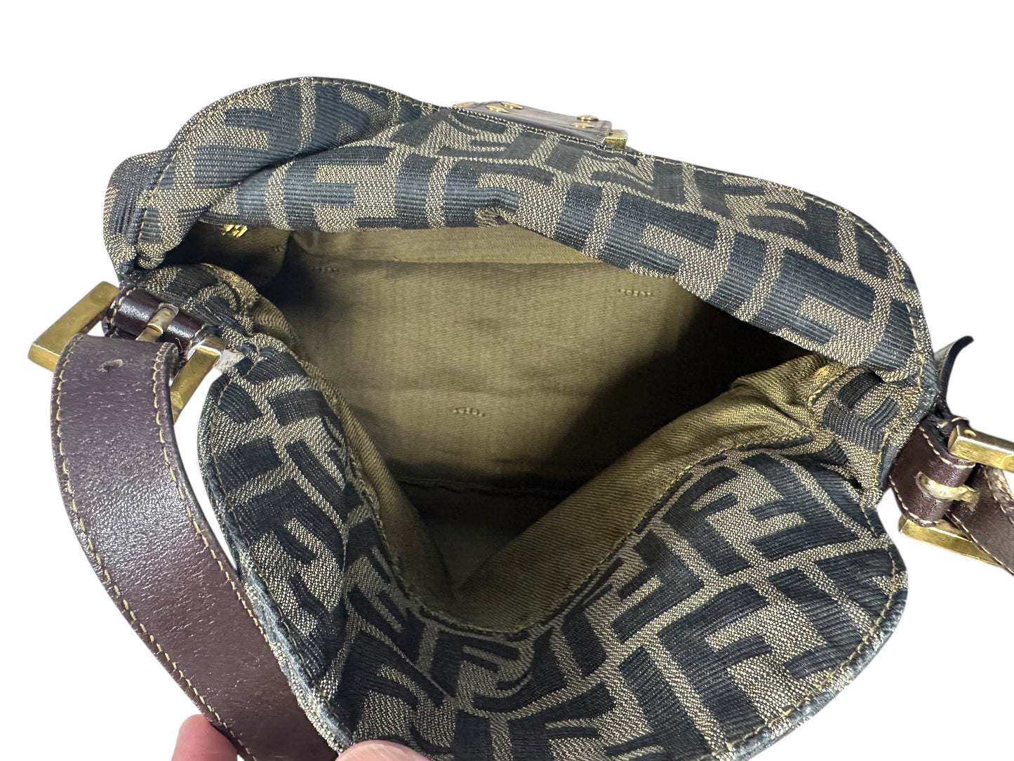 FENDI Zucca Shoulder Bag Brown/Black Gold Hardware FE364
