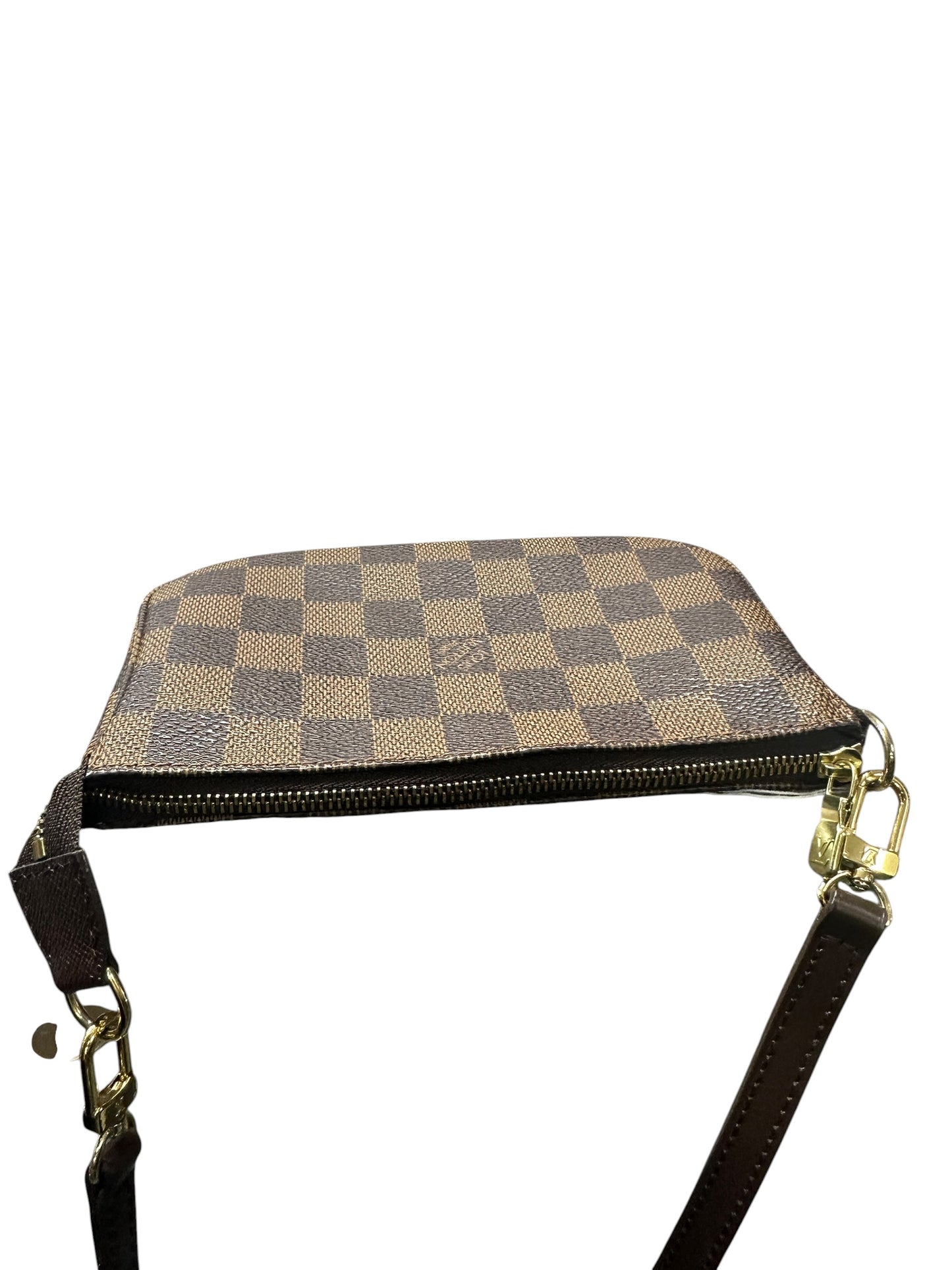 LOUIS VUITTON Damier Ebene Pochette Accessoires Wristlet Brown Gold Hardware LO2314