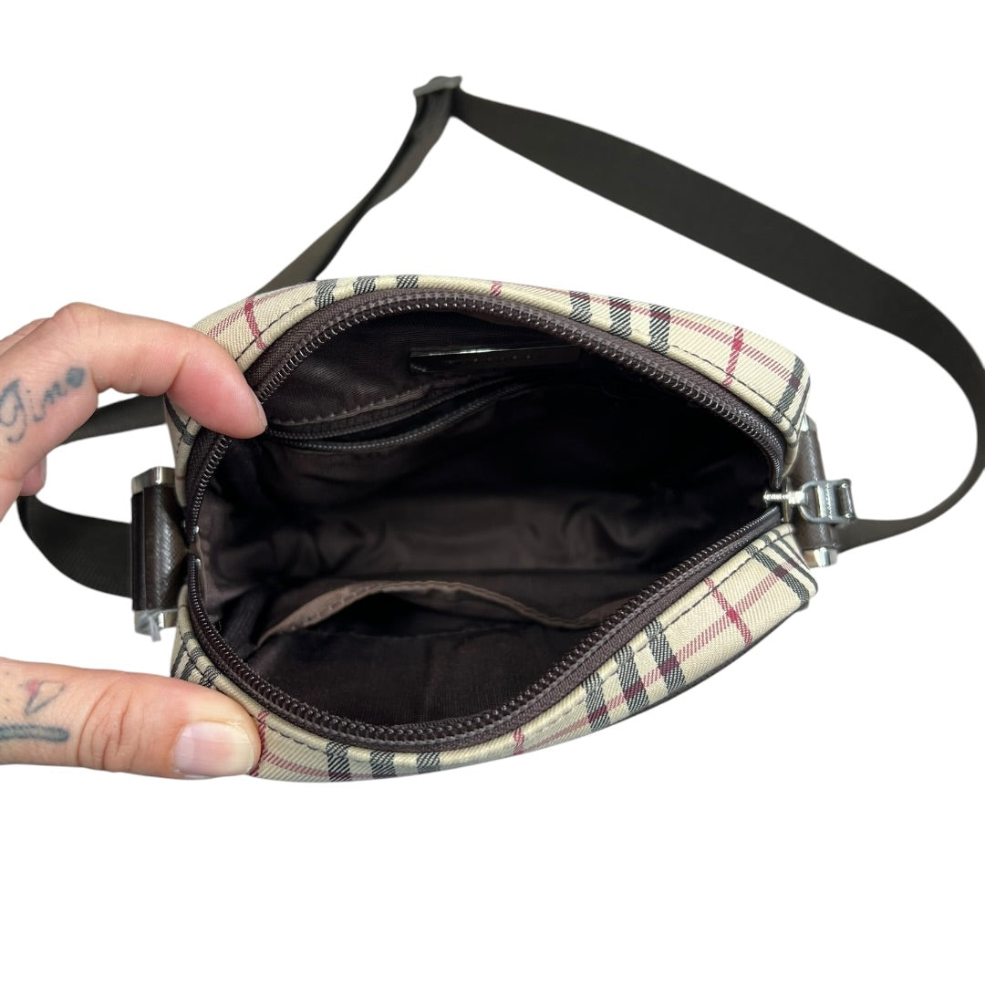 BURBERRY Nova Check Crossbody Bag Beige Silver Hardware BU1221
