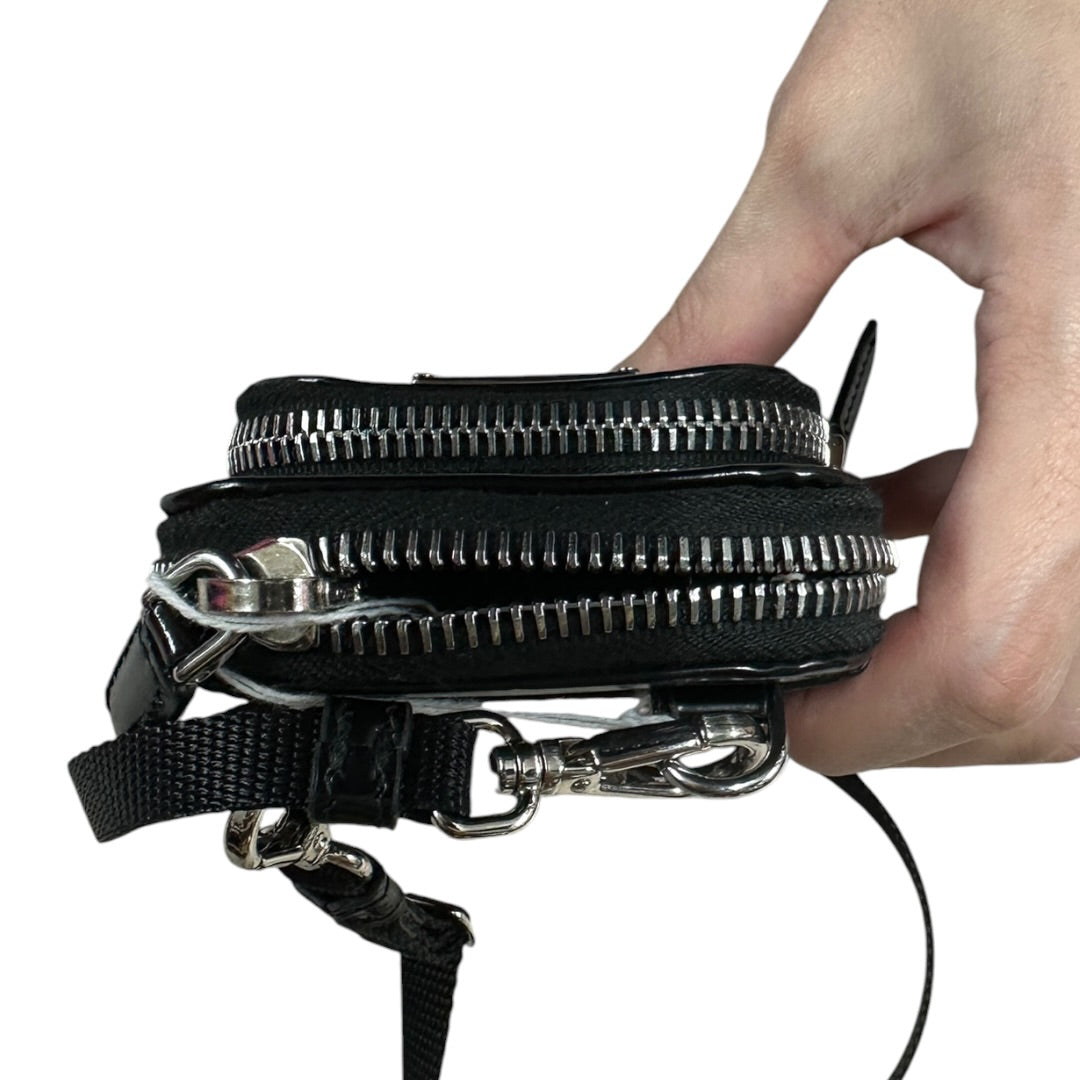 PRADA Brushed Leather Mini Crossbody Bag with Front Pocket Black Silver Hardware PR200