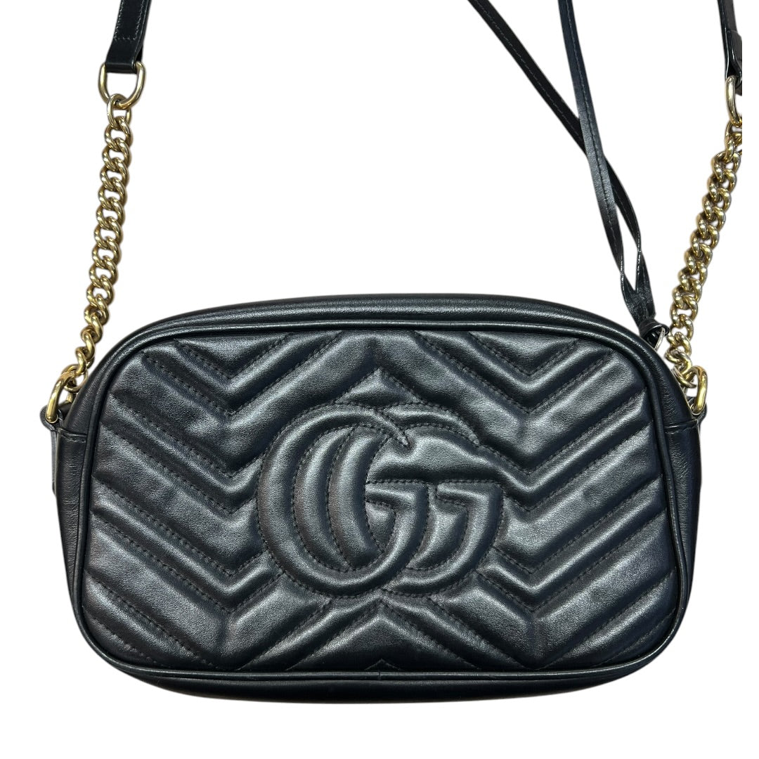 GUCCI Matelassé Leather GG Marmont Small Camera Crossbody Bag Black Gold Hardware GU507