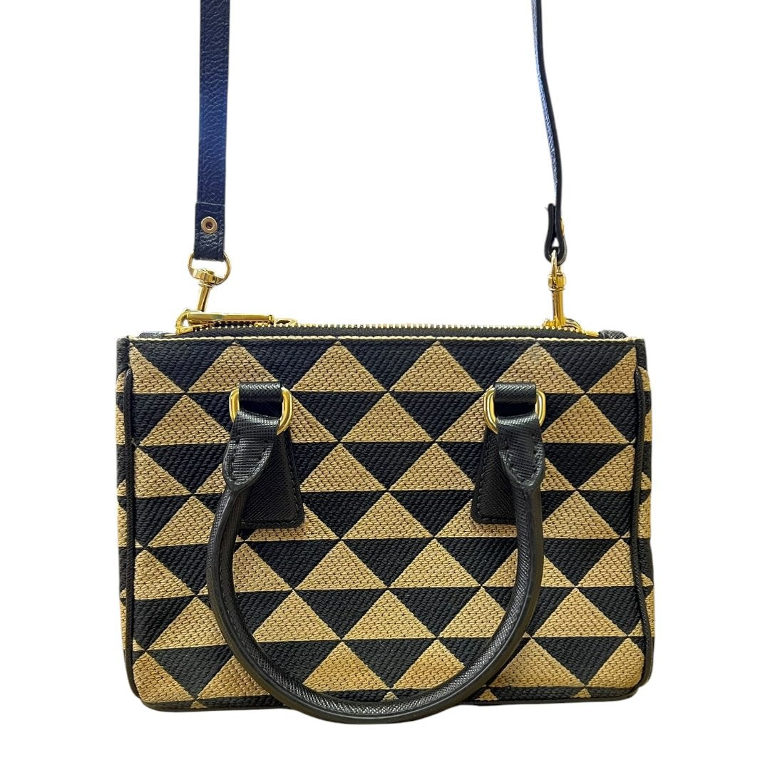 PRADA Jacquard Triangle Symbole Jacquard Triangle Mini Tote Handbag Black and Beige Gold Hardware PR203