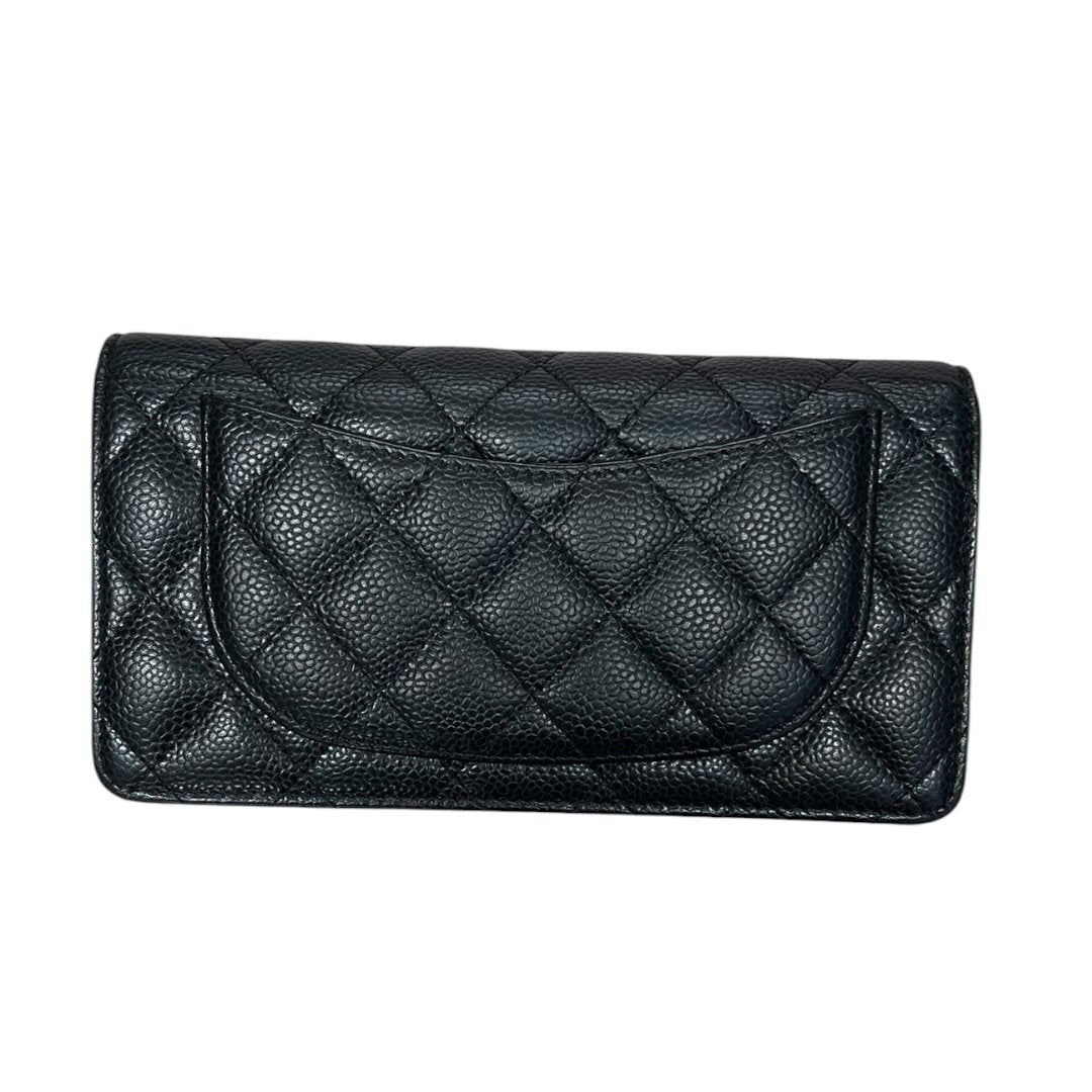 CHANEL Caviar Leather Classic Flap Long Wallet Black (exterior), Burgundy (interior) Gold Hardware CH2165