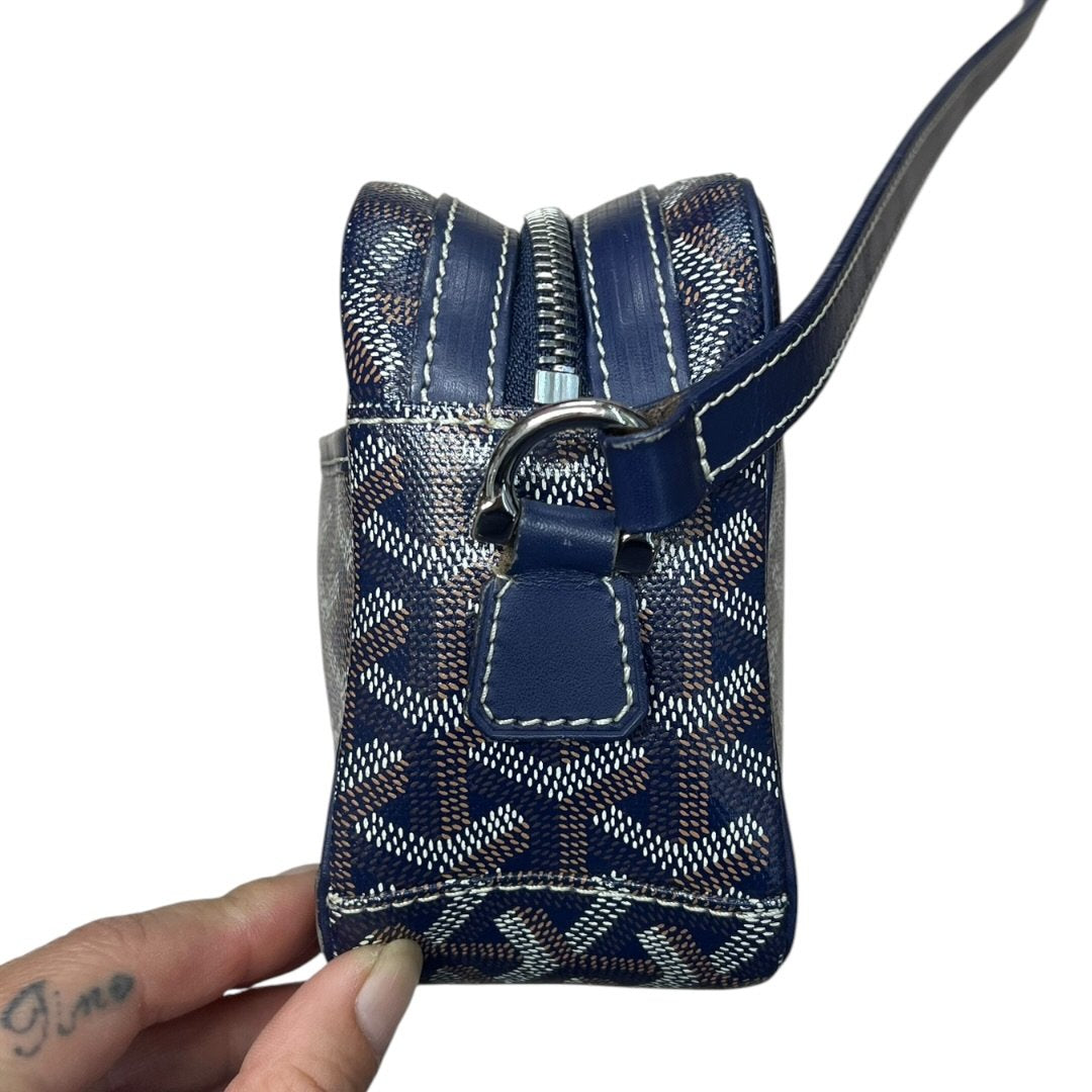 GOYARD Goyardine Canvas Camera Bag Crossbody Bag Navy Blue Silver Hardware G022