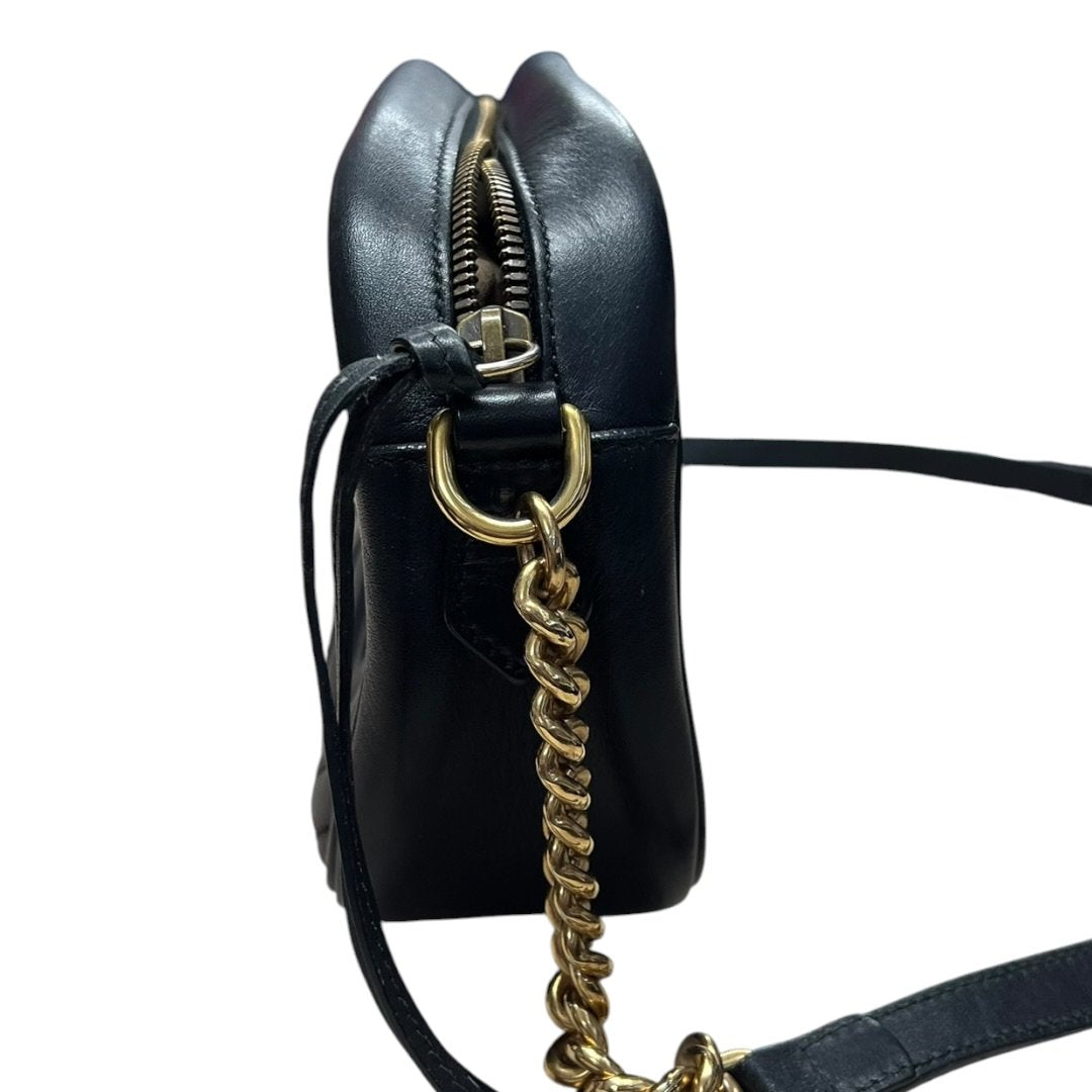GUCCI Leather GG Marmont Matelassé Small Shoulder Bag Black Gold Hardware Gu639
