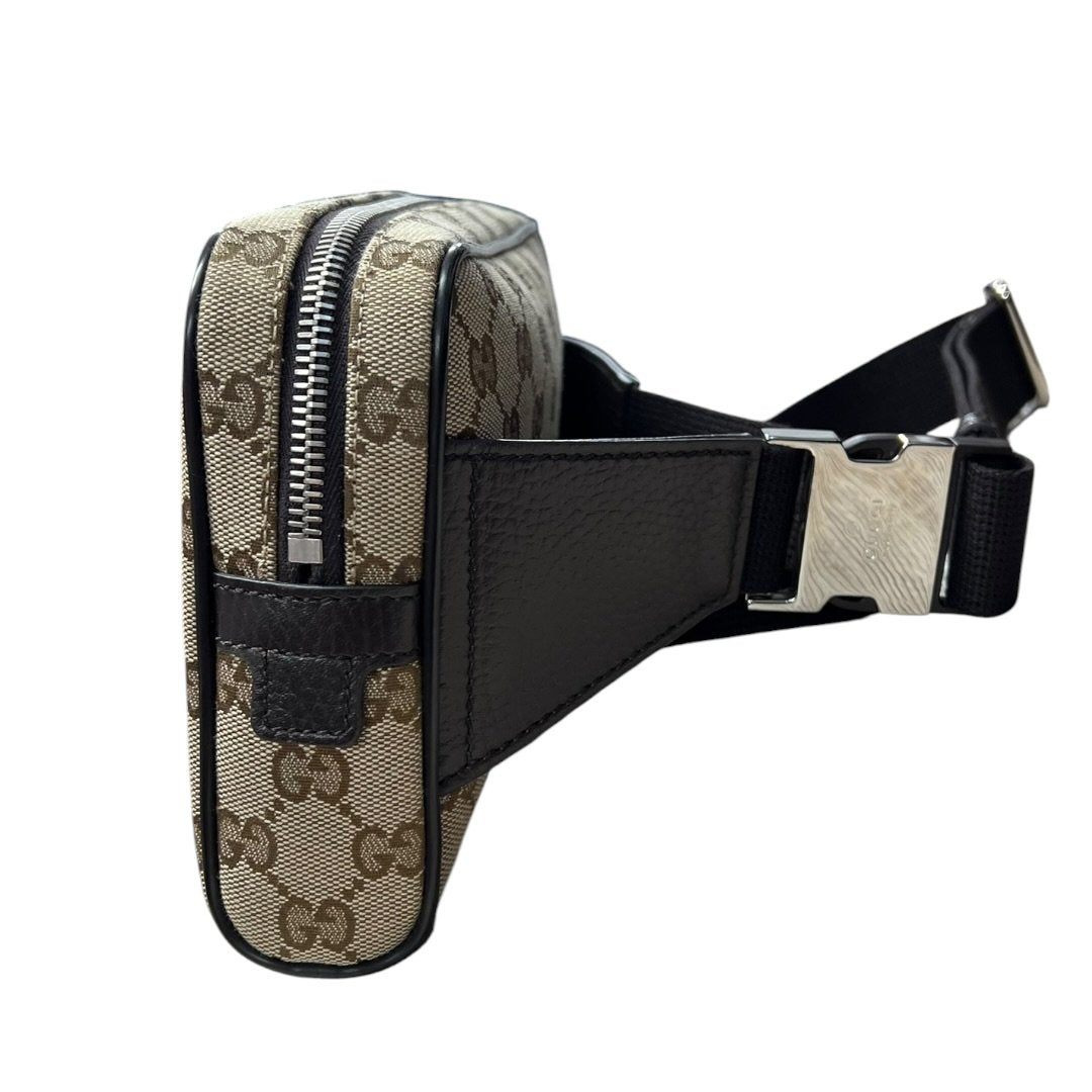 GUCCI GG Canvas Belt Bag Beige/Brown Silver Hardware Gu637