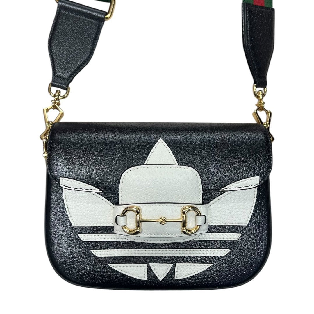GUCCI Leather Adidas x Gucci Horsebit 1955 Shoulder Bag Shoulder Bag Black, White, Red, Green Gold Hardware Gu654