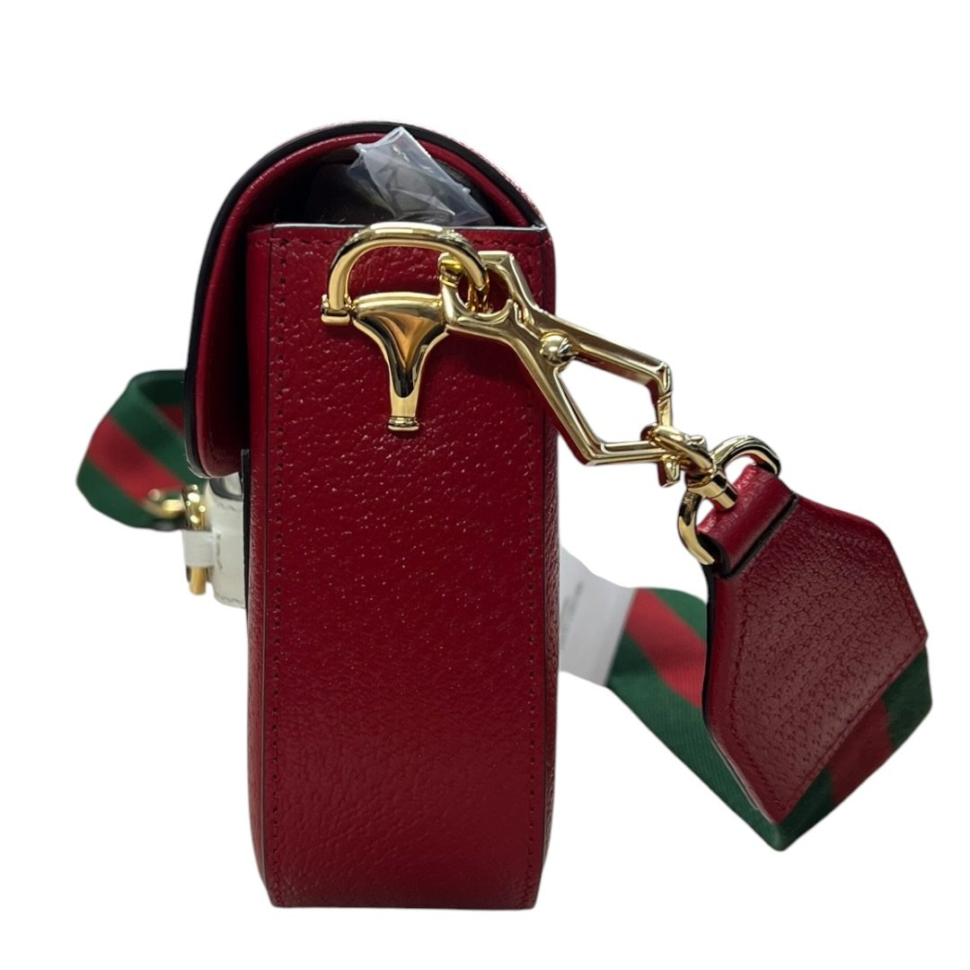 GUCCI Grained Leather Adidas x Gucci Horsebit 1955 Mini Bag Shoulder Bag Red Gold Hardware GU647