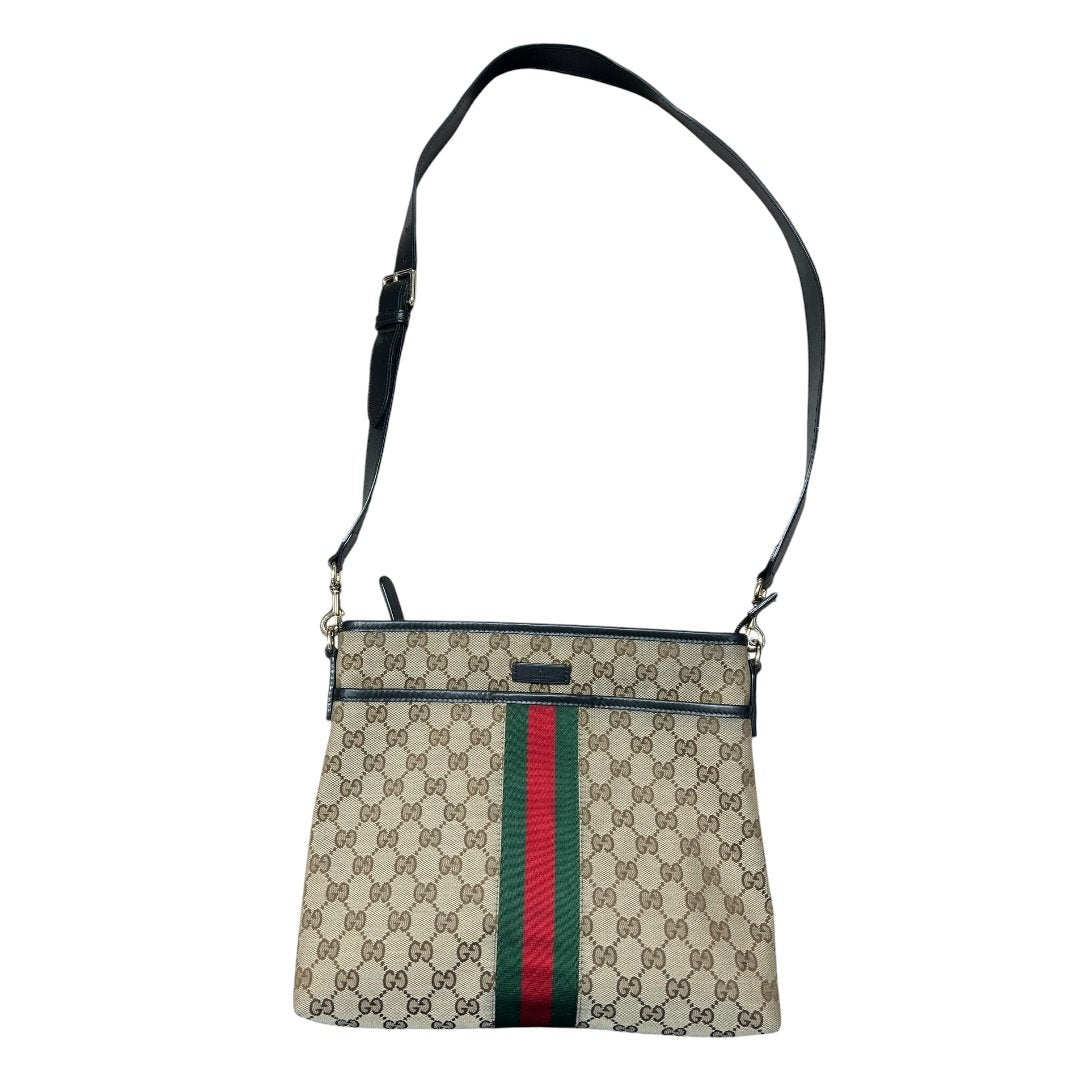 GUCCI GG Monogram Canvas GG Canvas Web Stripe Shoulder Bag Beige, Brown, Red, Green, Black Silver-tone Hardware GU658
