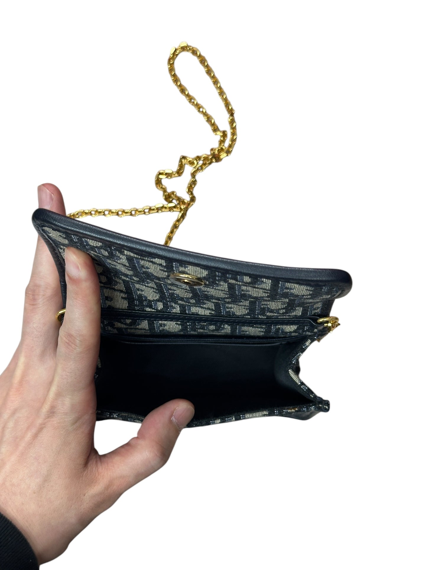 CHRISTIAN DIOR Oblique Jacquard 30 Montaigne 2-in-1 Pouch Navy Gold Hardware Ch2170