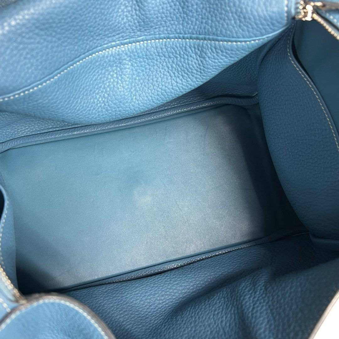 HERMES Clemence Lindy Shoulder Bag Blue Silver Hardware HE463