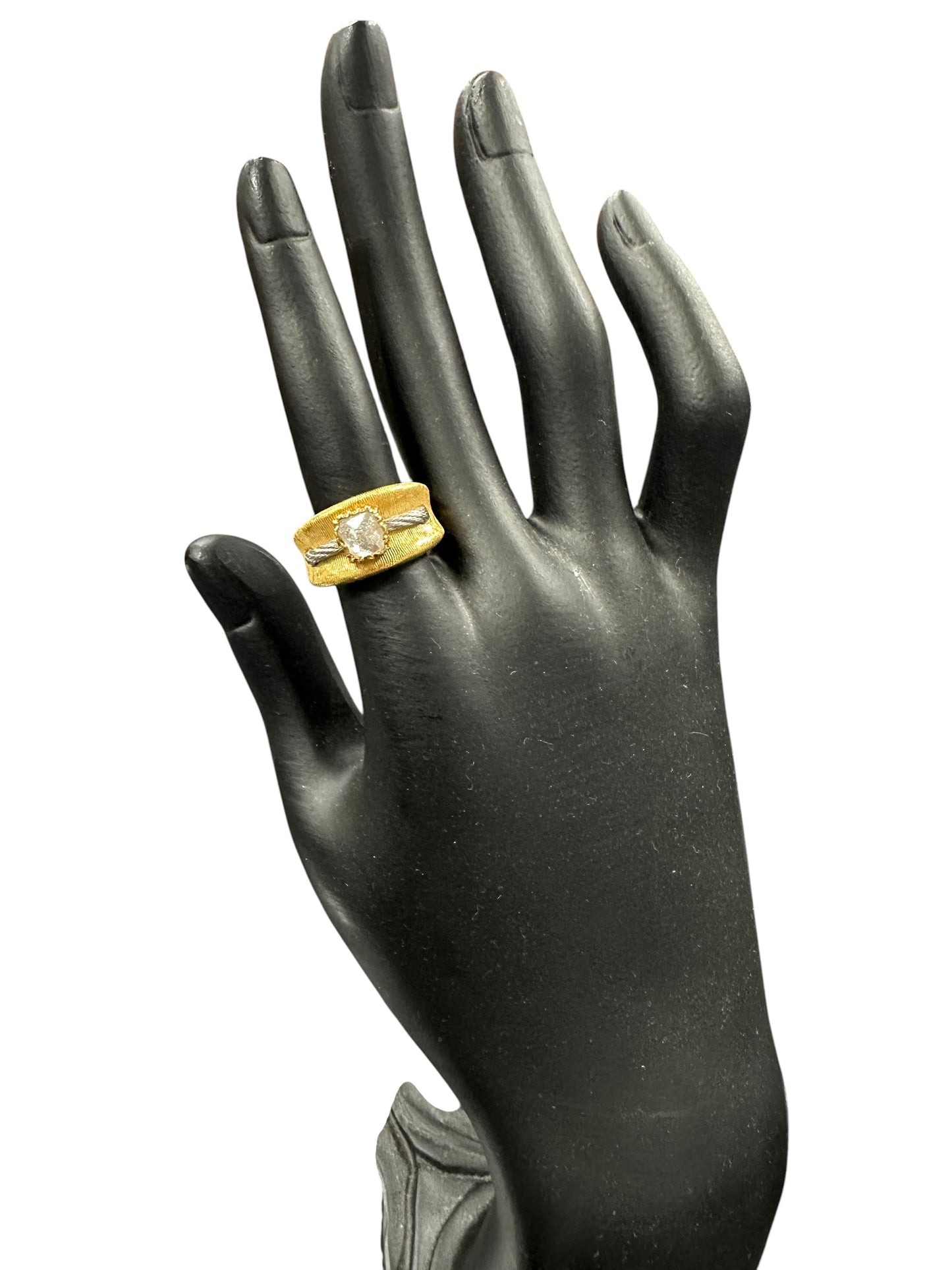 UNBRANDED Accessory K18 Pt900 Wide Band Ring Rough Diamond 0.543ct 9.1g je58
