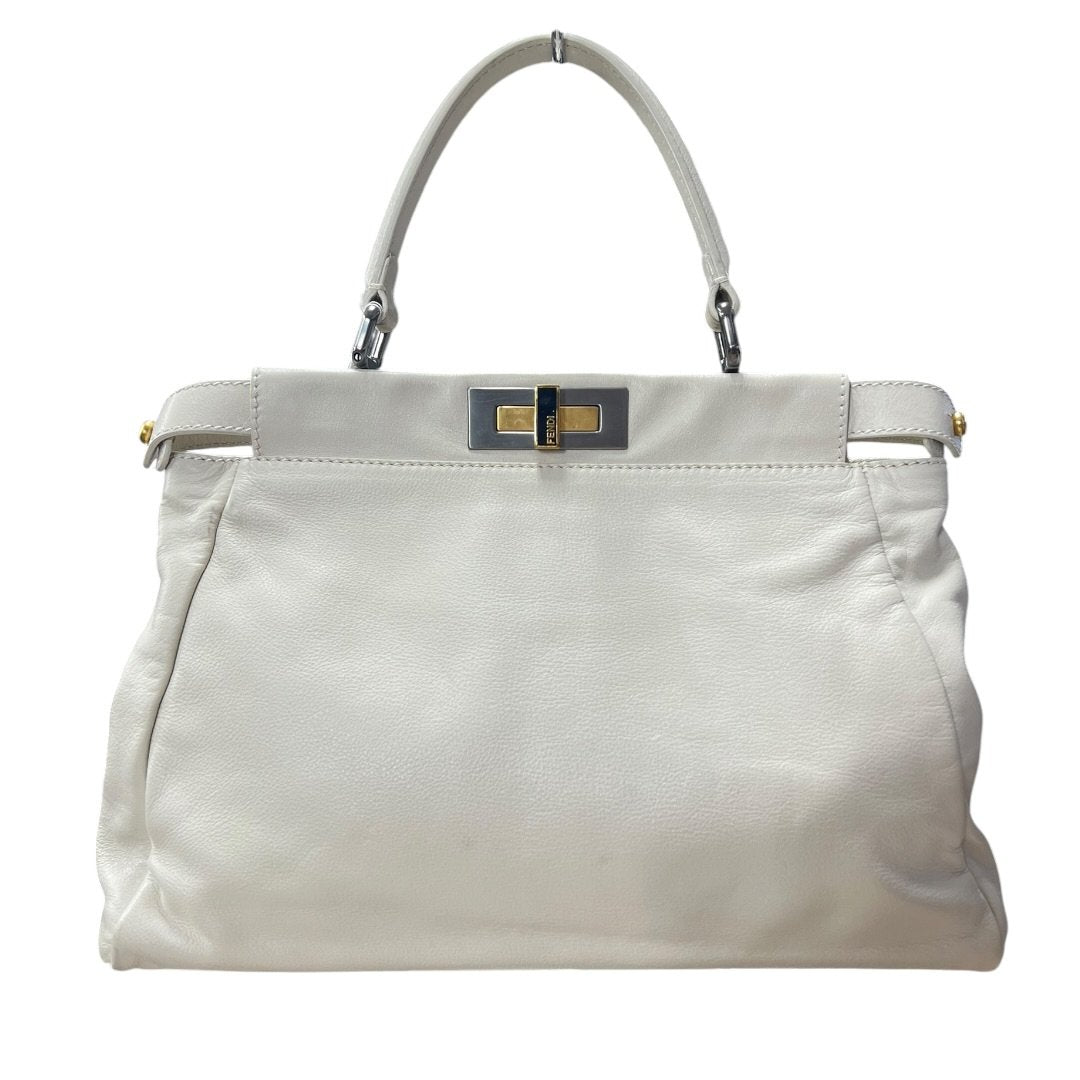 FENDI Calfskin Peekaboo Handbag Off-white Mixed-tone Hardware FE392