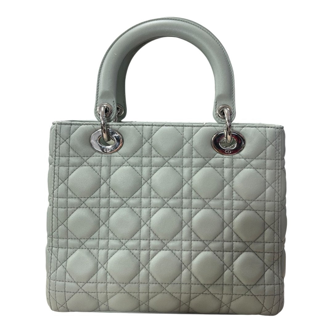 DIOR Lambskin Lady Dior Handbag Mint Green Silver Hardware Ch2210