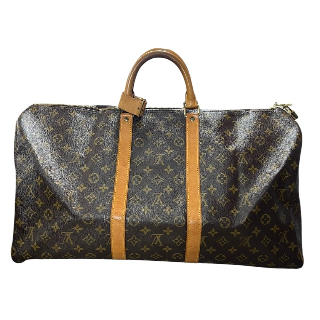 LOUIS VUITTON Monogram Canvas Keepall 50 Travel Bag Brown Gold Hardware LO2377