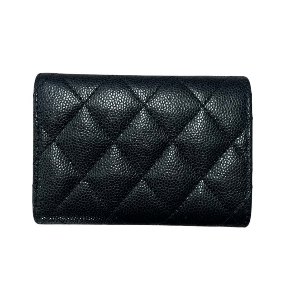CHANEL Caviar Leather Classic Flap Trifold Wallet Wallet Black / Burgundy Gold Hardware CH2218