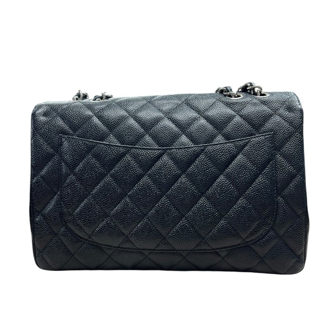 CHANEL Caviar Classic Flap Shoulder Bag Black Silver Hardware CH2236