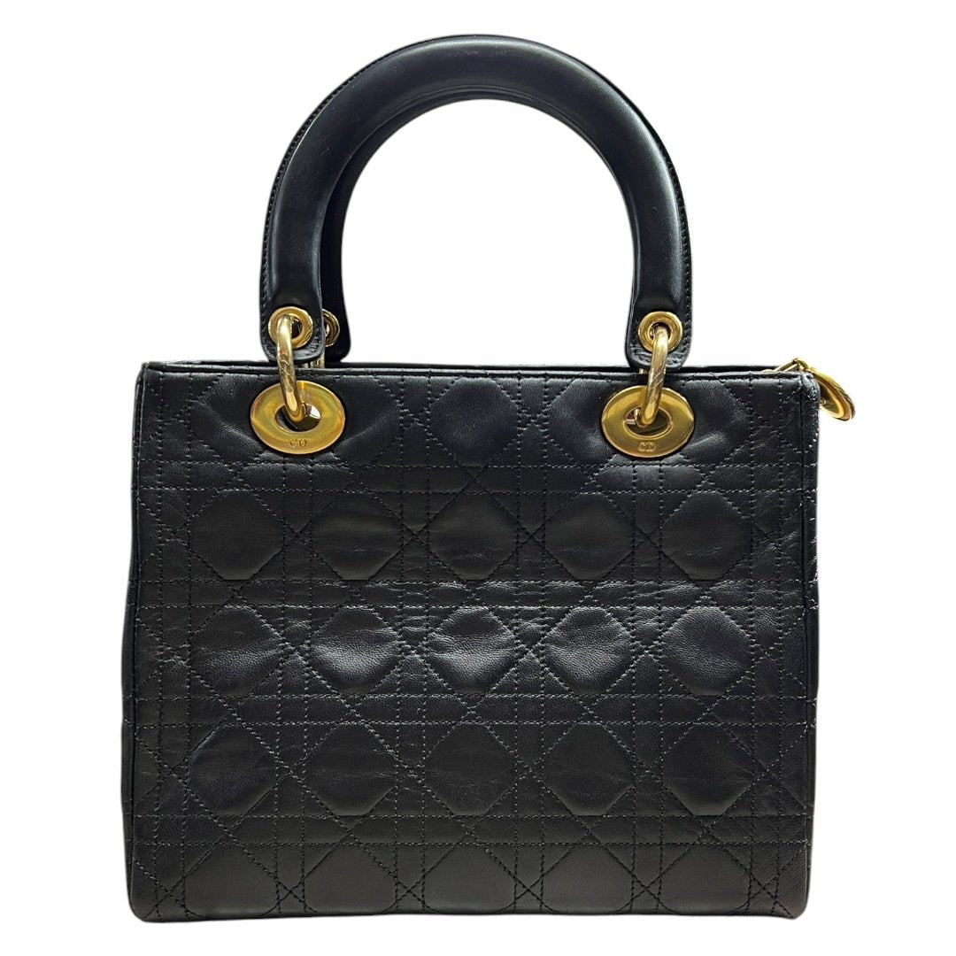 DIOR Lambskin Lady Dior Handbag Black Gold Hardware Ch2240