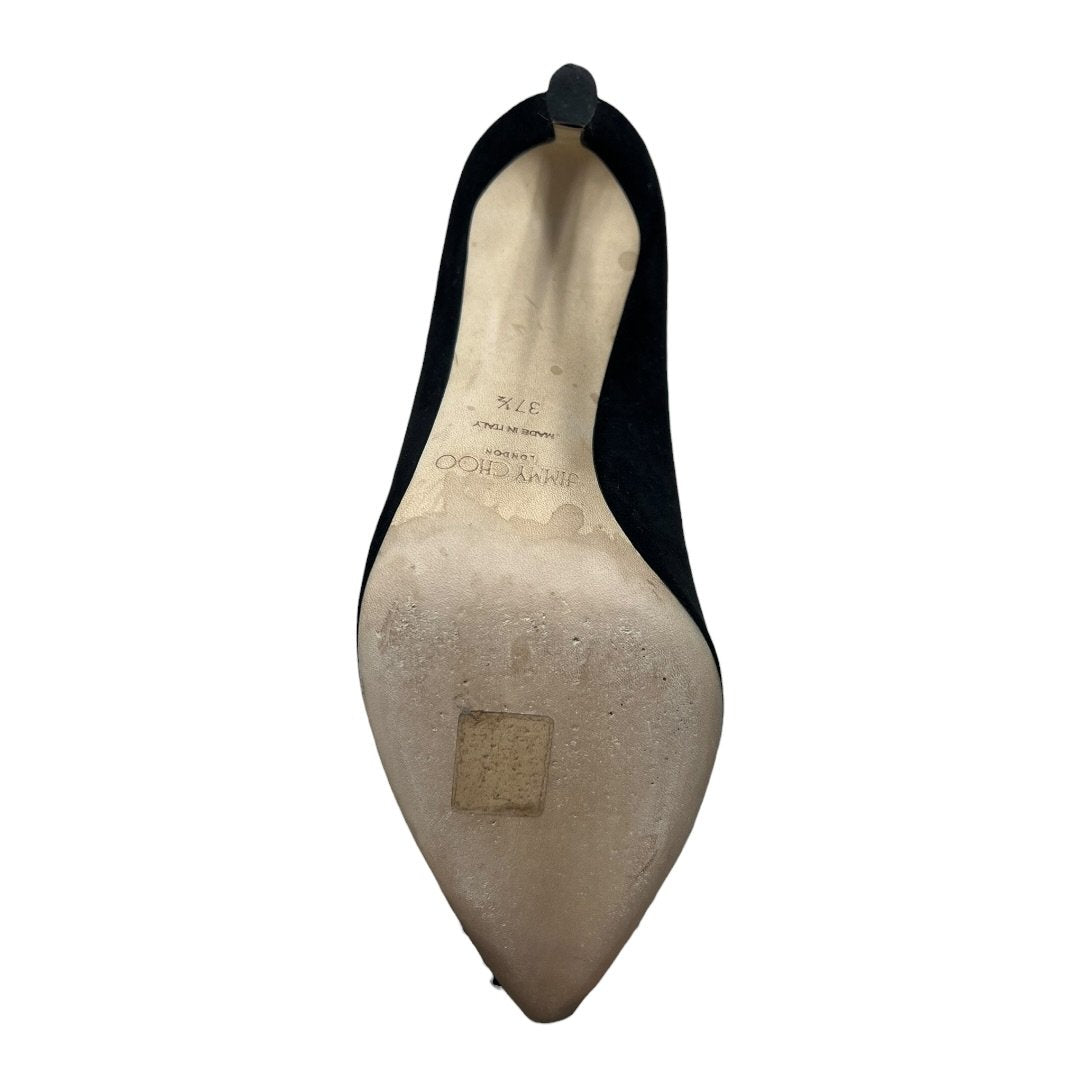 JIMMY CHOO Suede Love 100 'I WANT CHOO' Ribbon Pumps Black Gold Hardware NJ132
