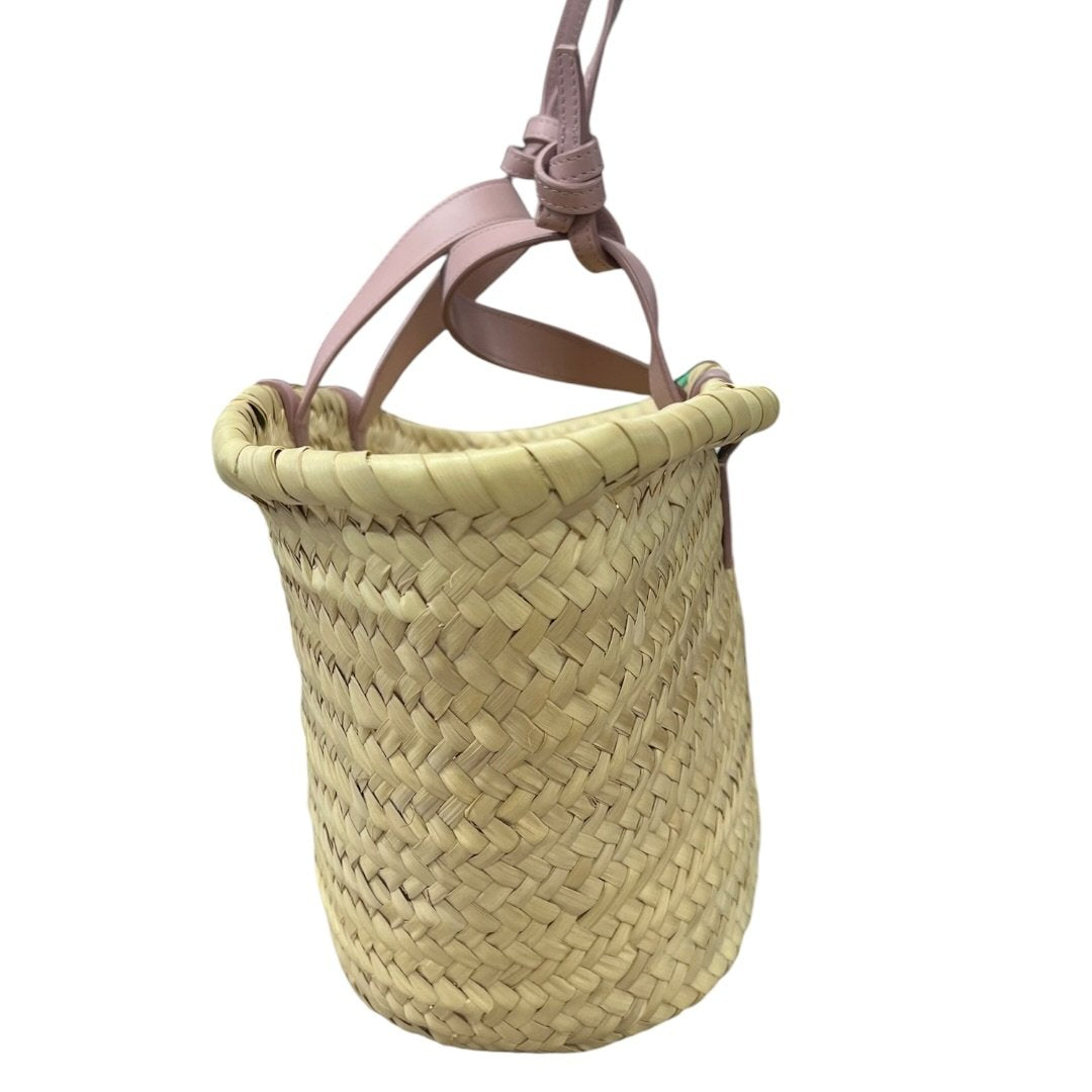 CELINE Raffia & Calfskin Triomphe Basket Bag Tote Bag Natural, Pink None NJ125