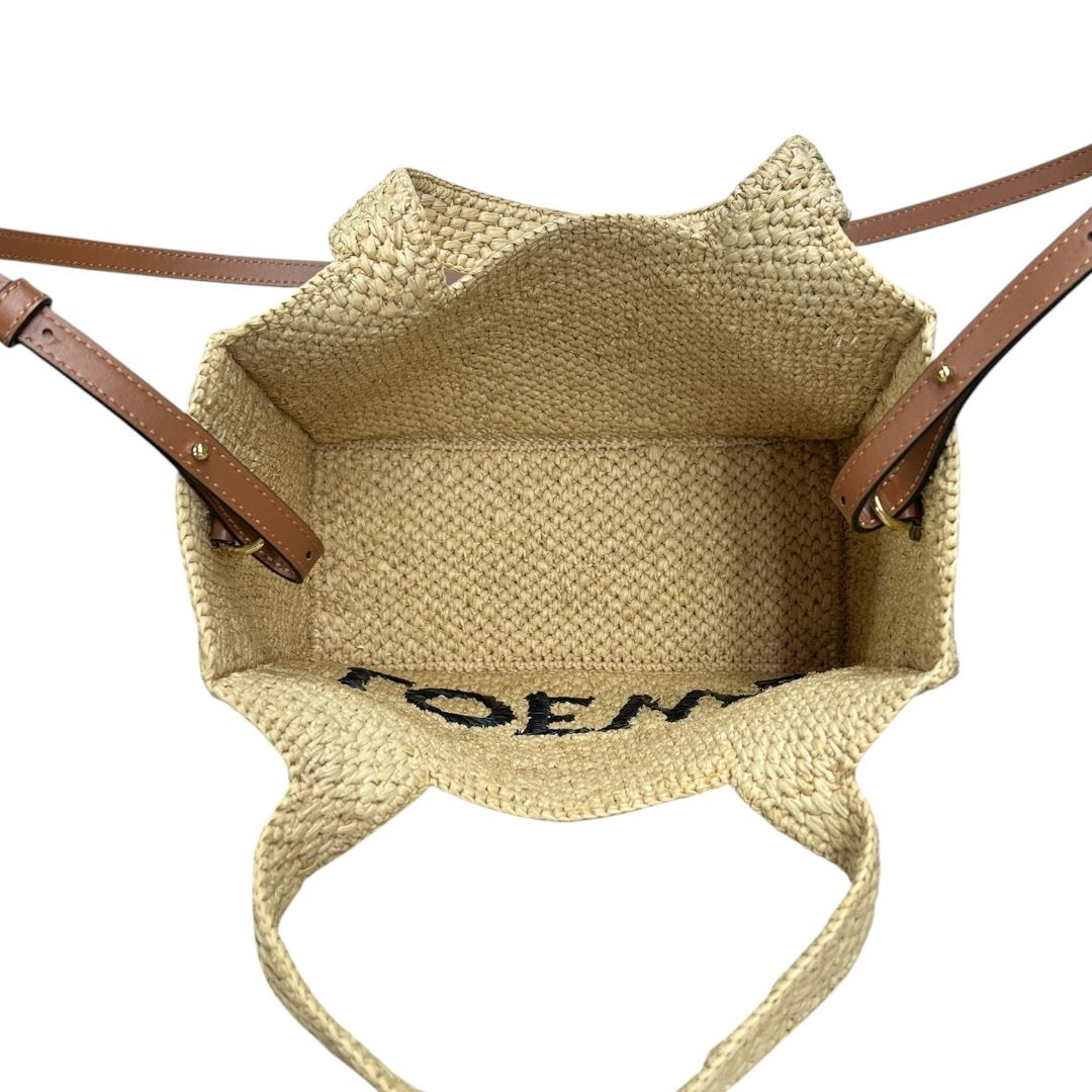 LOEWE Raffia Embroidered Woven Mini Tote Bag Shoulder Bag Natural, Black, Brown Dark-tone Hardware TK67