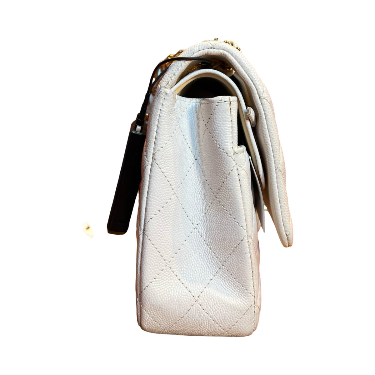 CHANEL Caviar Classic Flap Shoulder Bag White Gold Hardware Ch2264