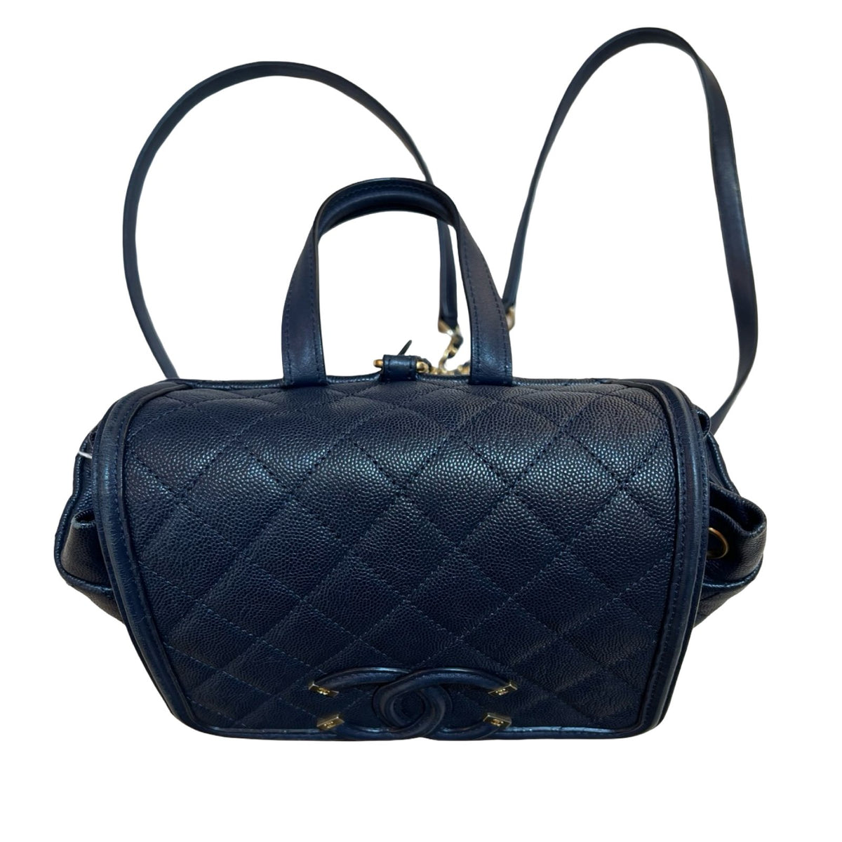 CHANEL Caviar Leather Dumas Backpack Navy Blue Gold Hardware Ch2273