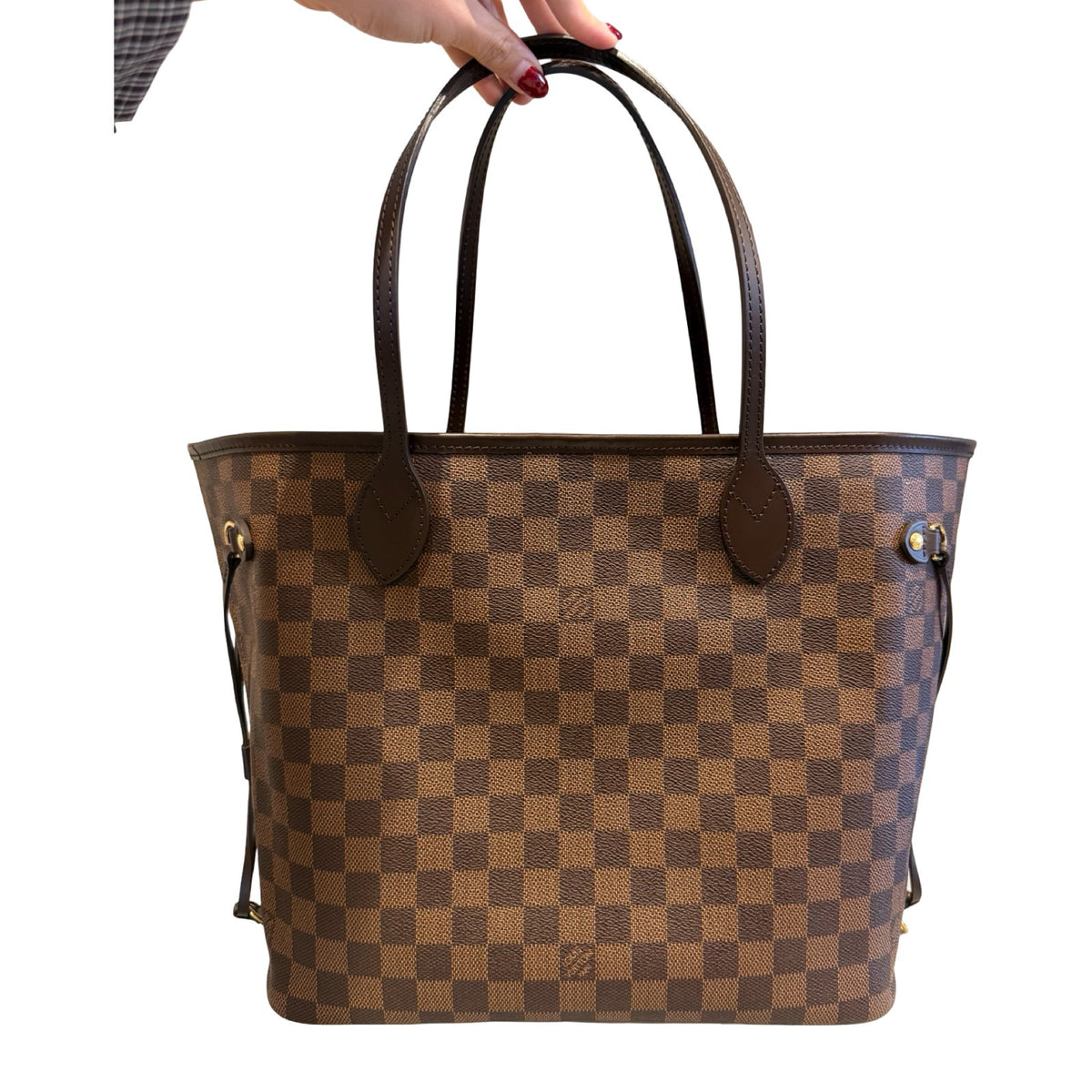 Louis Vuitton Damier Ebene Neverfull Tote Brown, Red Gold Hardware Lo2386