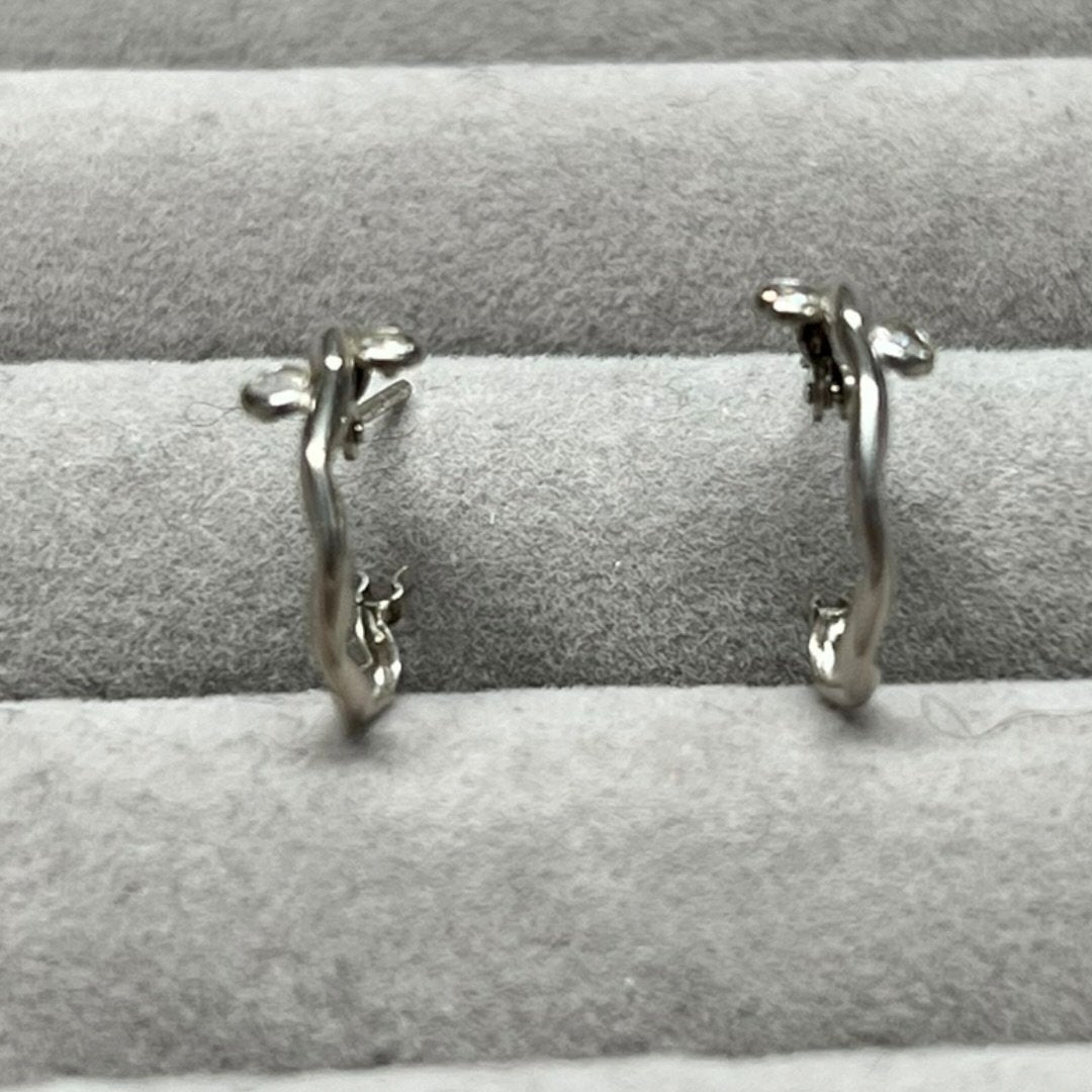 UNBRANDED Accessory 14K White Gold Hoop Earrings Silver White Gold Hardware je35