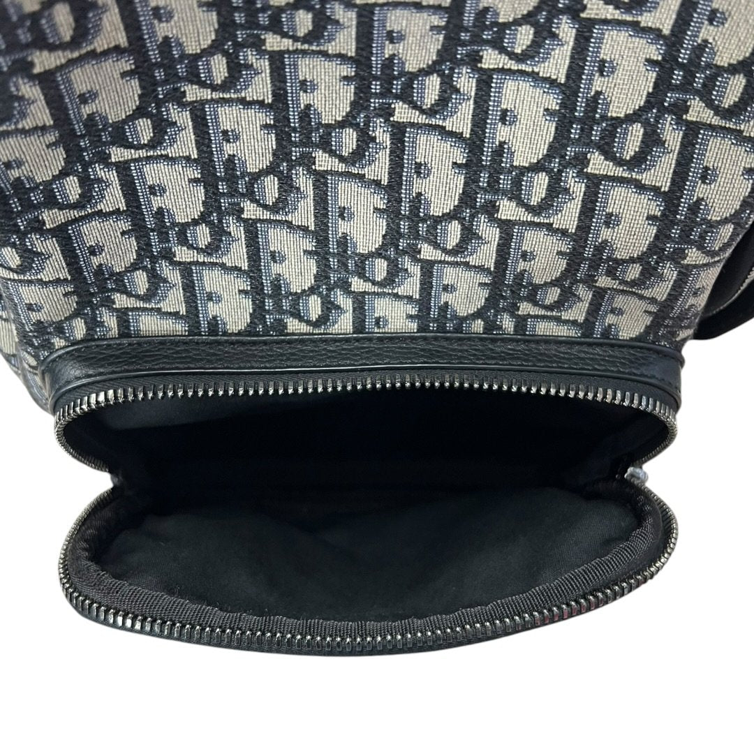 CHRISTIAN DIOR Oblique Canvas Rider Sling Backpack Sling Bag Blue, Beige, Black Silver Hardware Ch2207