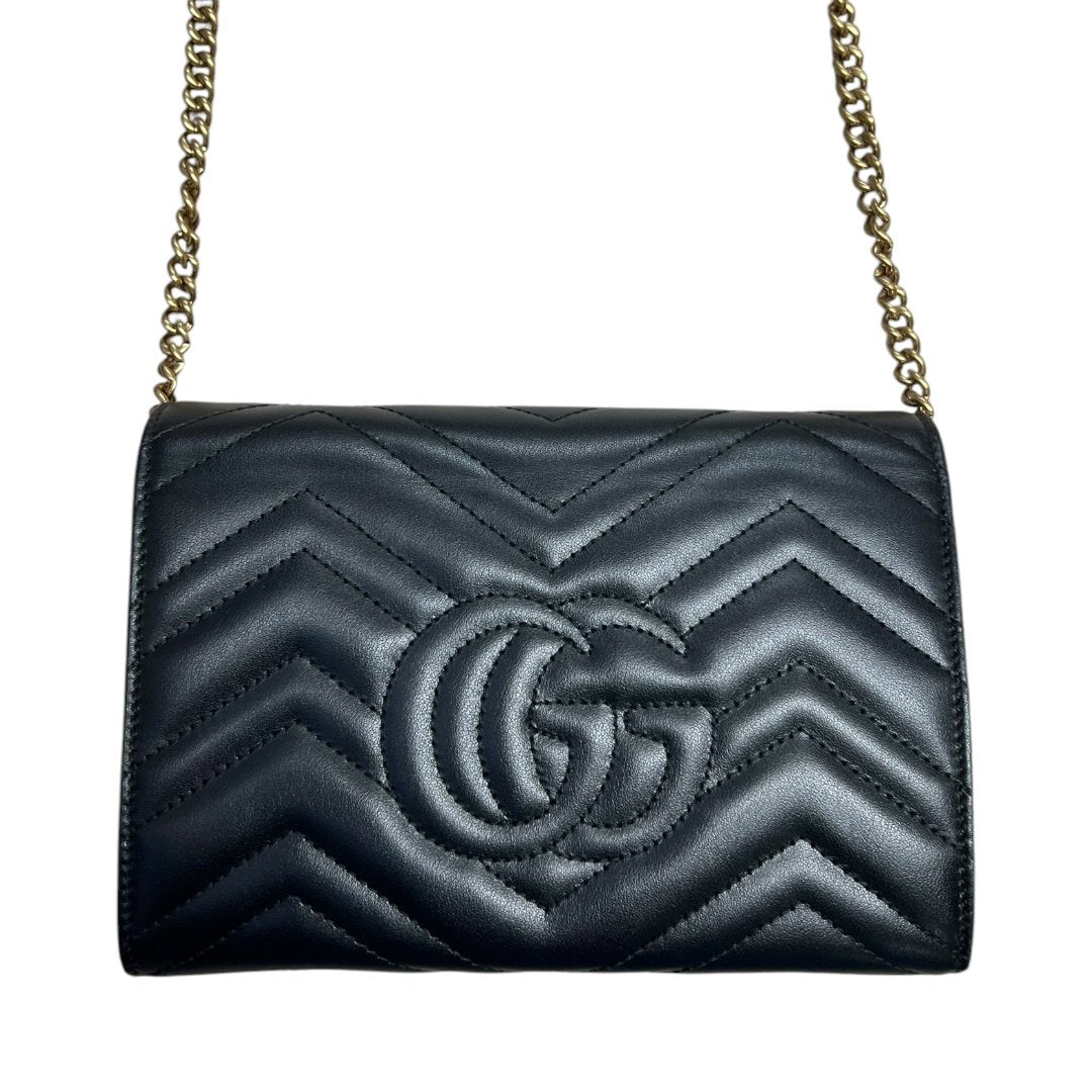 GUCCI Leather GG Marmont Matelassé Chain Wallet Wallet on Chain Black Gold Hardware Gu603