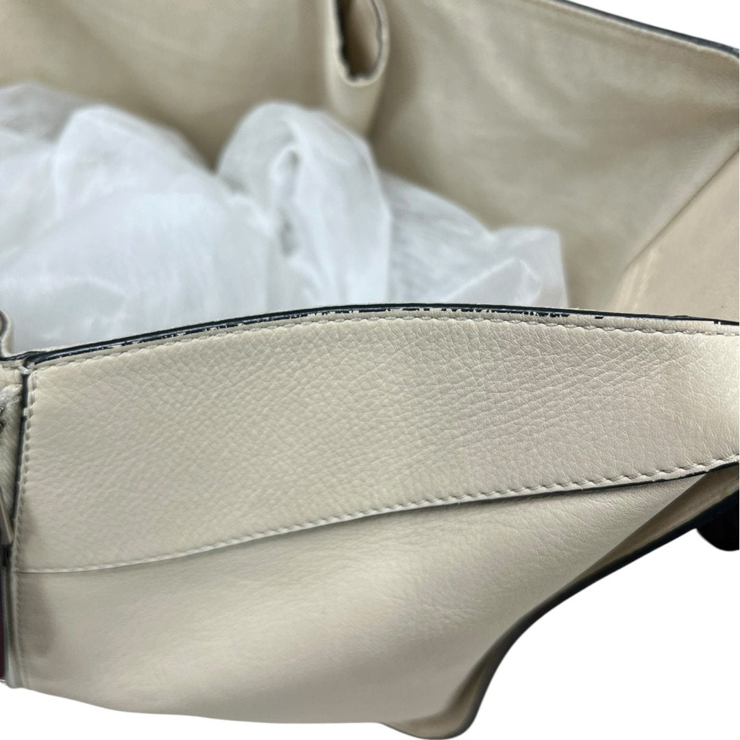 LOEWE Grained Leather Hammock Bag Small Shoulder Bag Cream, Burgundy Silver Hardware LO2380