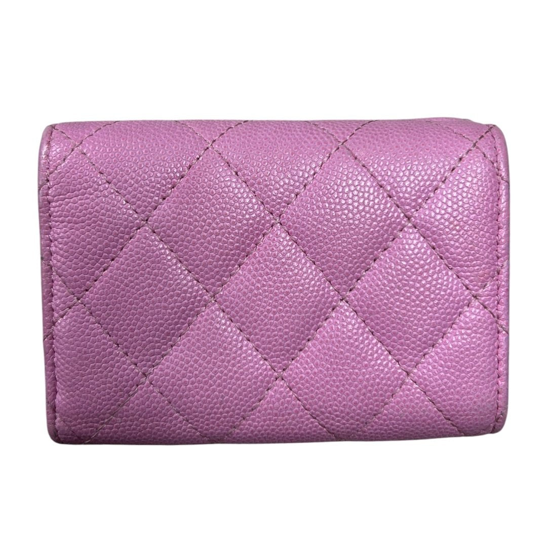 CHANEL Caviar Classic Flap Tri-Fold Wallet Wallet Pink Gold Hardware CH2259
