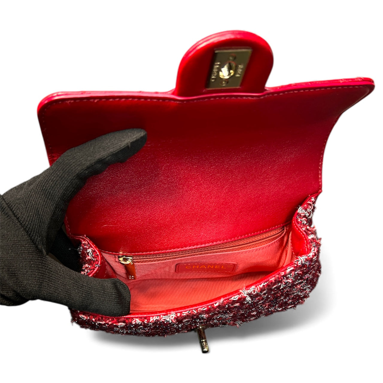 CHANEL Red Tweed Shoulder Bag CHANGED 1943