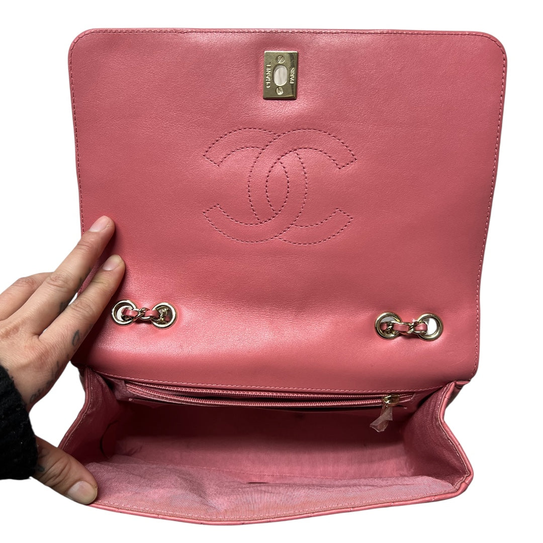 CHANEL Chevron V Stitch Chain Shoulder Bag Pink CH2092