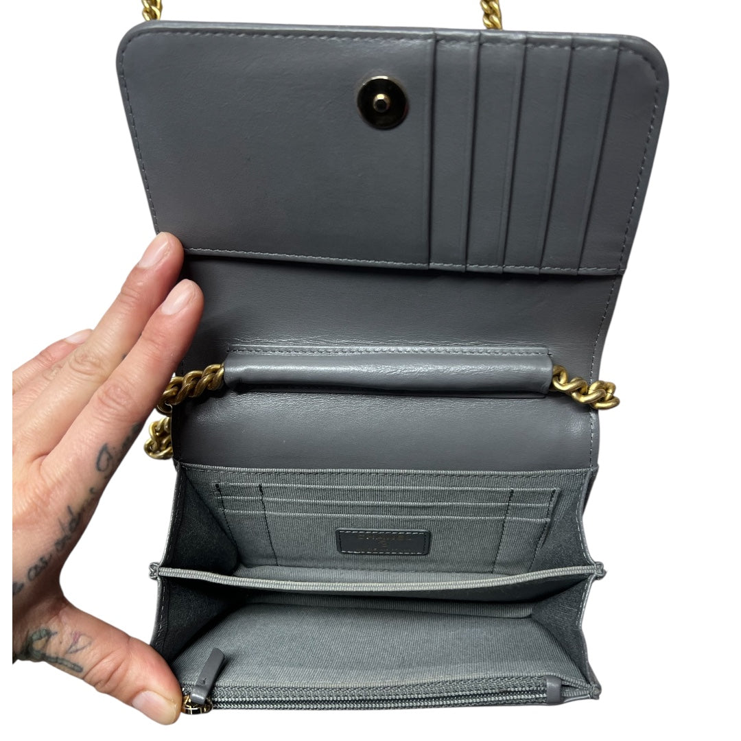 CHANEL Boy Chanel Mini Matelasse Chain Shoulder Bag Caviar Skin Gray CH2093