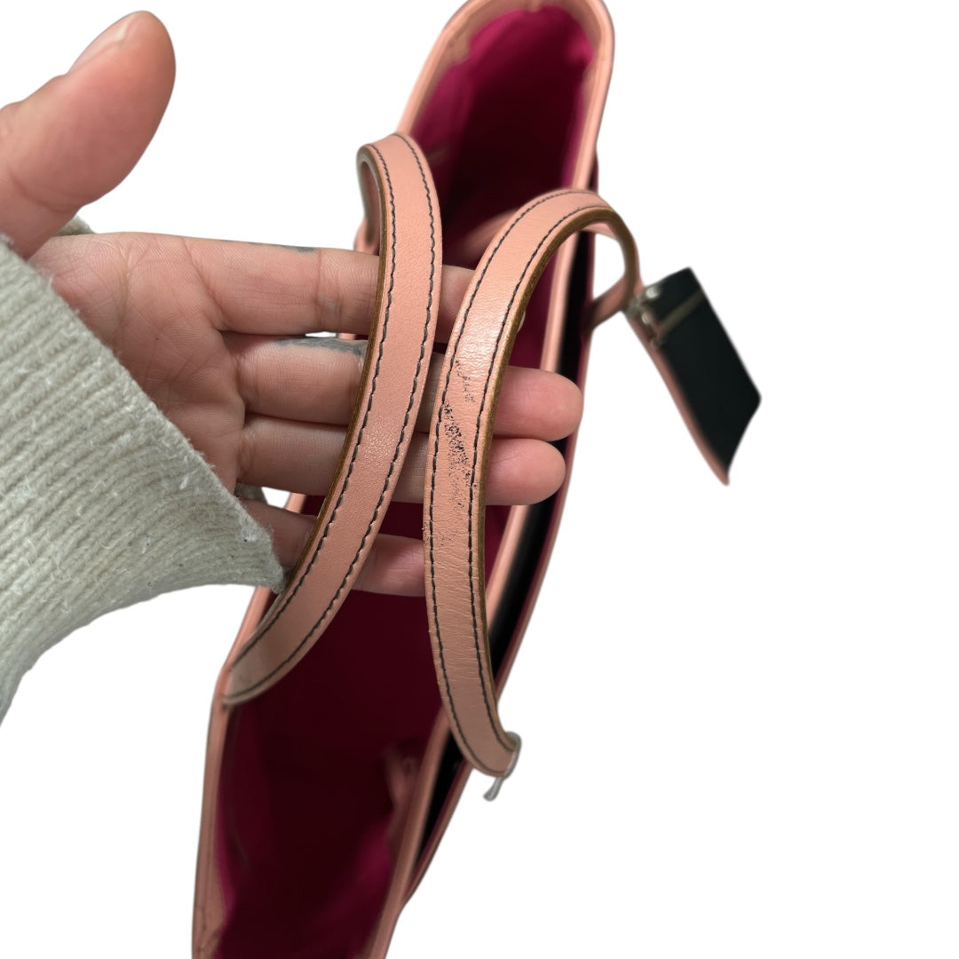 BURBERRY Horse Logo Canvas Tote Bag Black Pink Trim Handbag BU1215