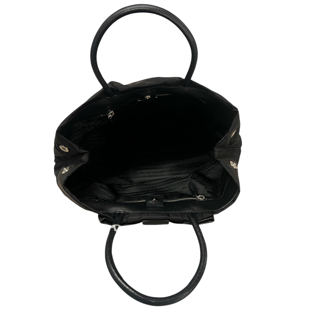 PRADA Nylon Bow Handbag Tote Bag Black PR177