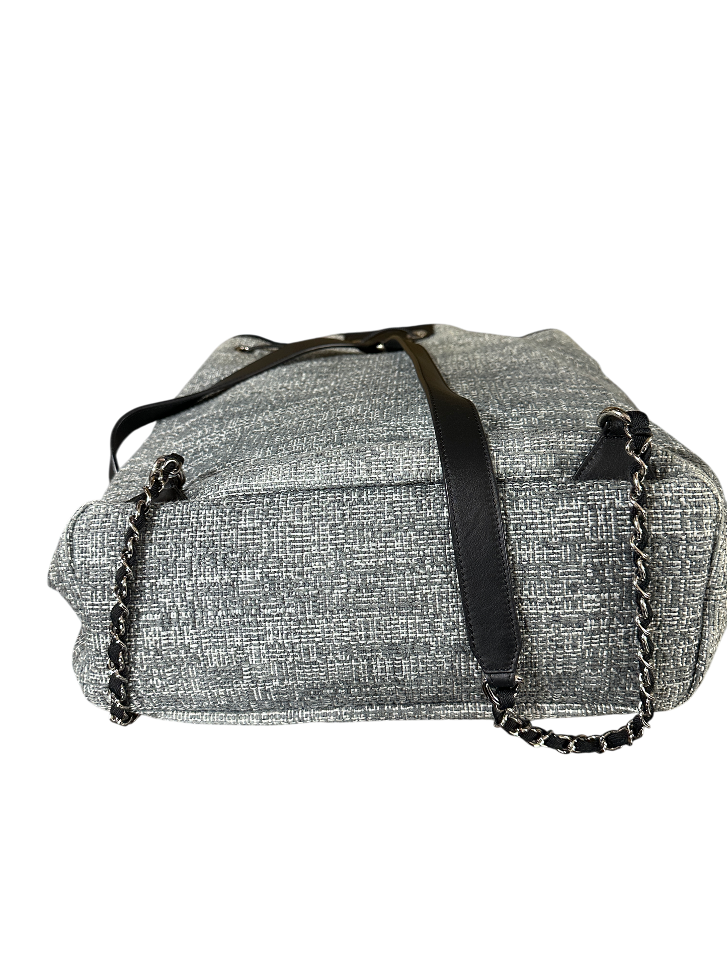 Chanel Deauville 32 Tweed Drawstring Backpack Grey Silver Hardware Series 25 - CH2078