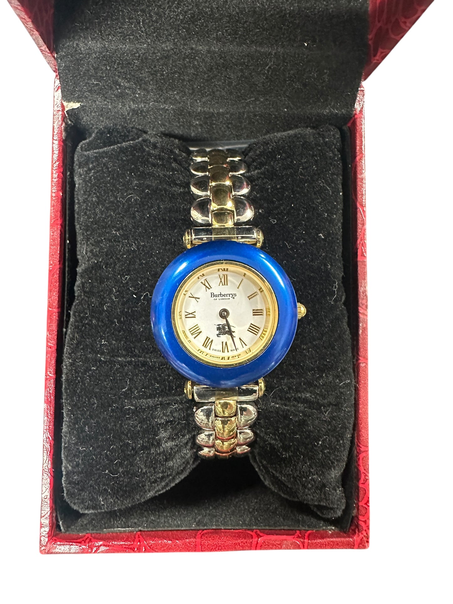 Burberrys of London Vintage Two-Tone Watch with Blue Enamel Bezel - ER63
