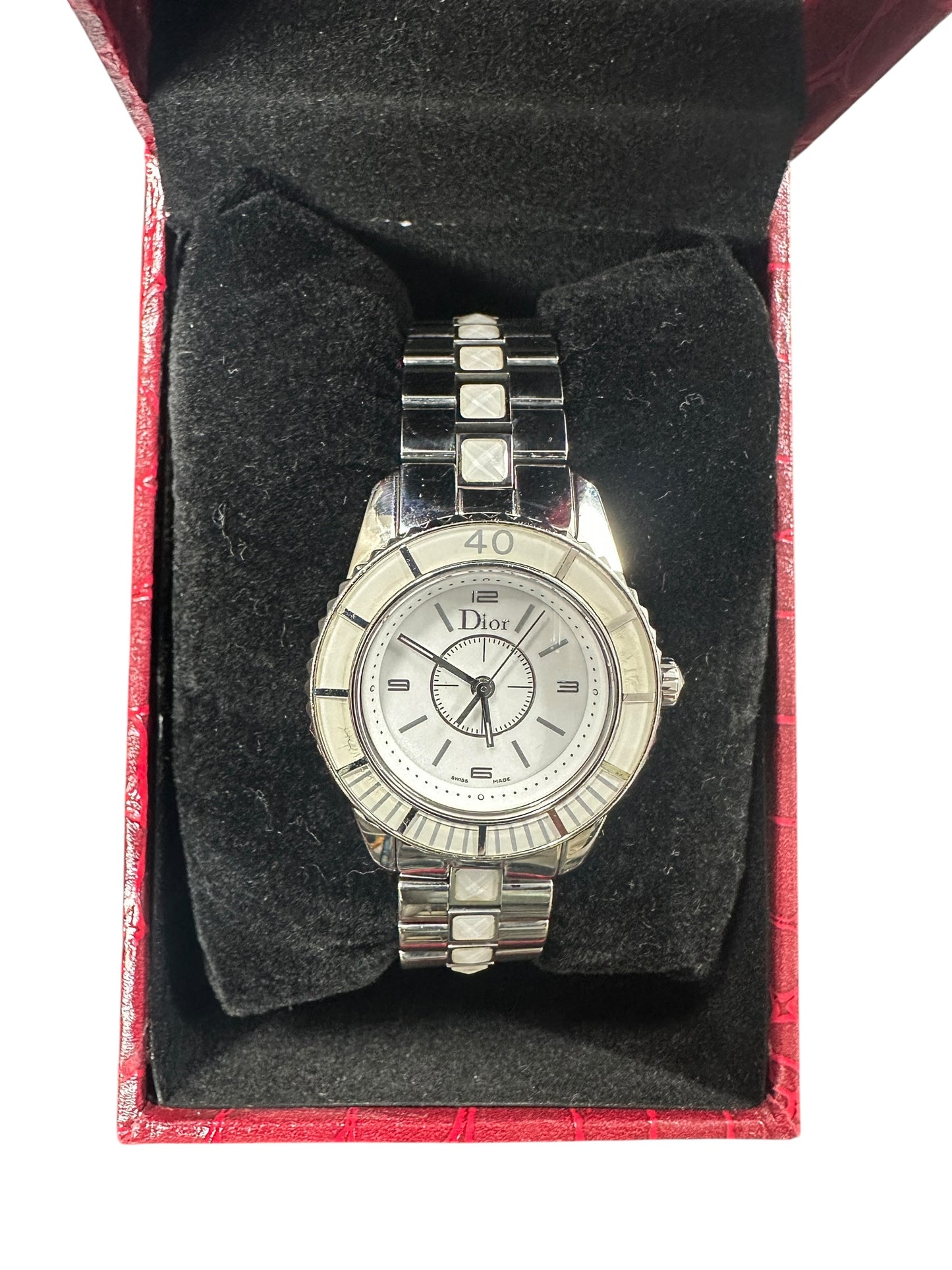 Christian Dior Swiss Made Silver & White Enamel Detail Watch ER88