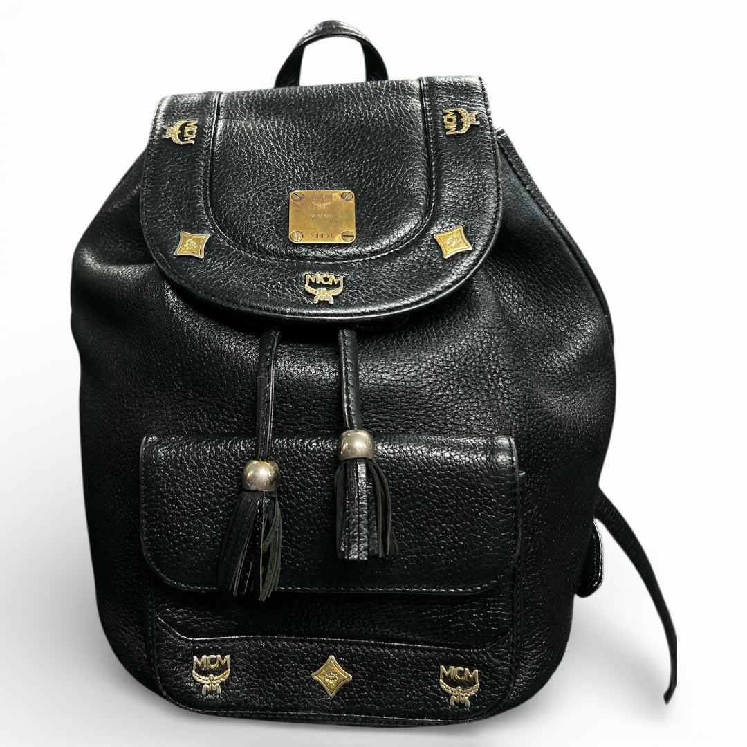 MCM Black Leather Backpack MC179