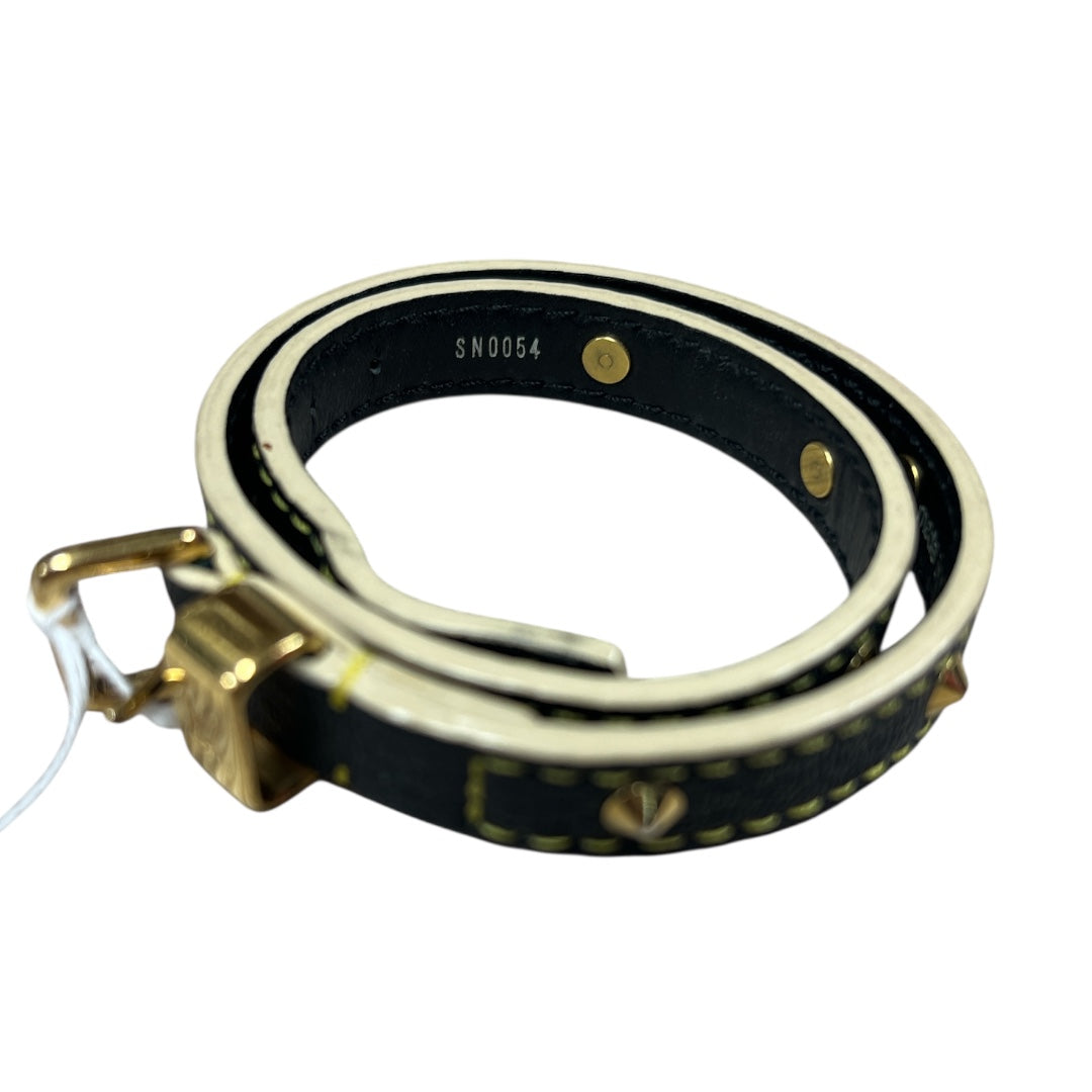 Louis Vuitton Studded Double Wrap Leather Bracelet White Gold Hardware LO2184