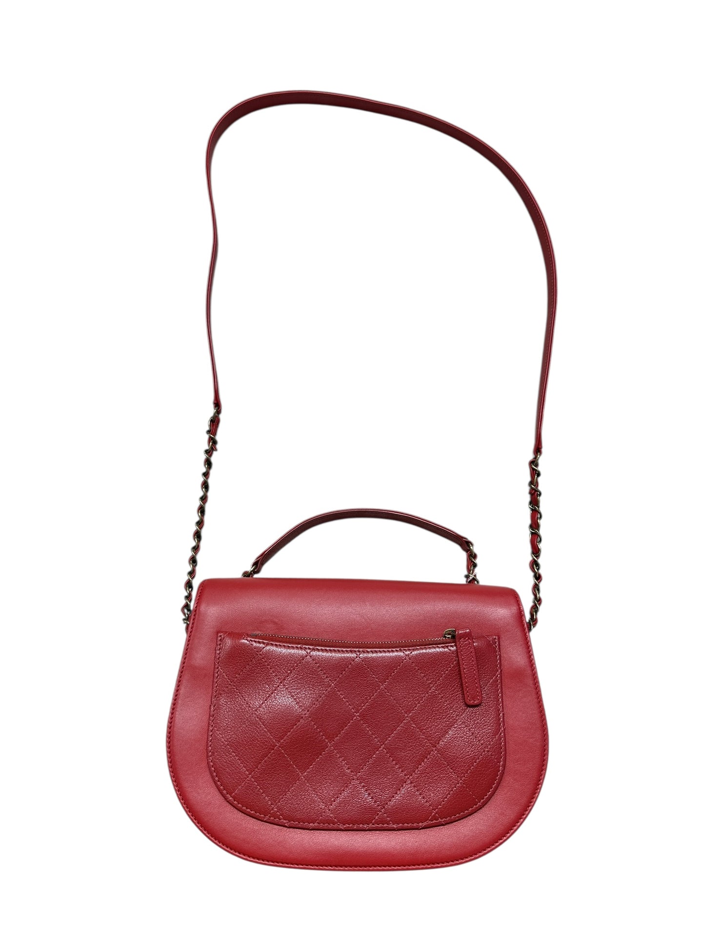 Chanel Top Handle Saddle Messenger Flap Bag Quilted Leather Red -CH1781