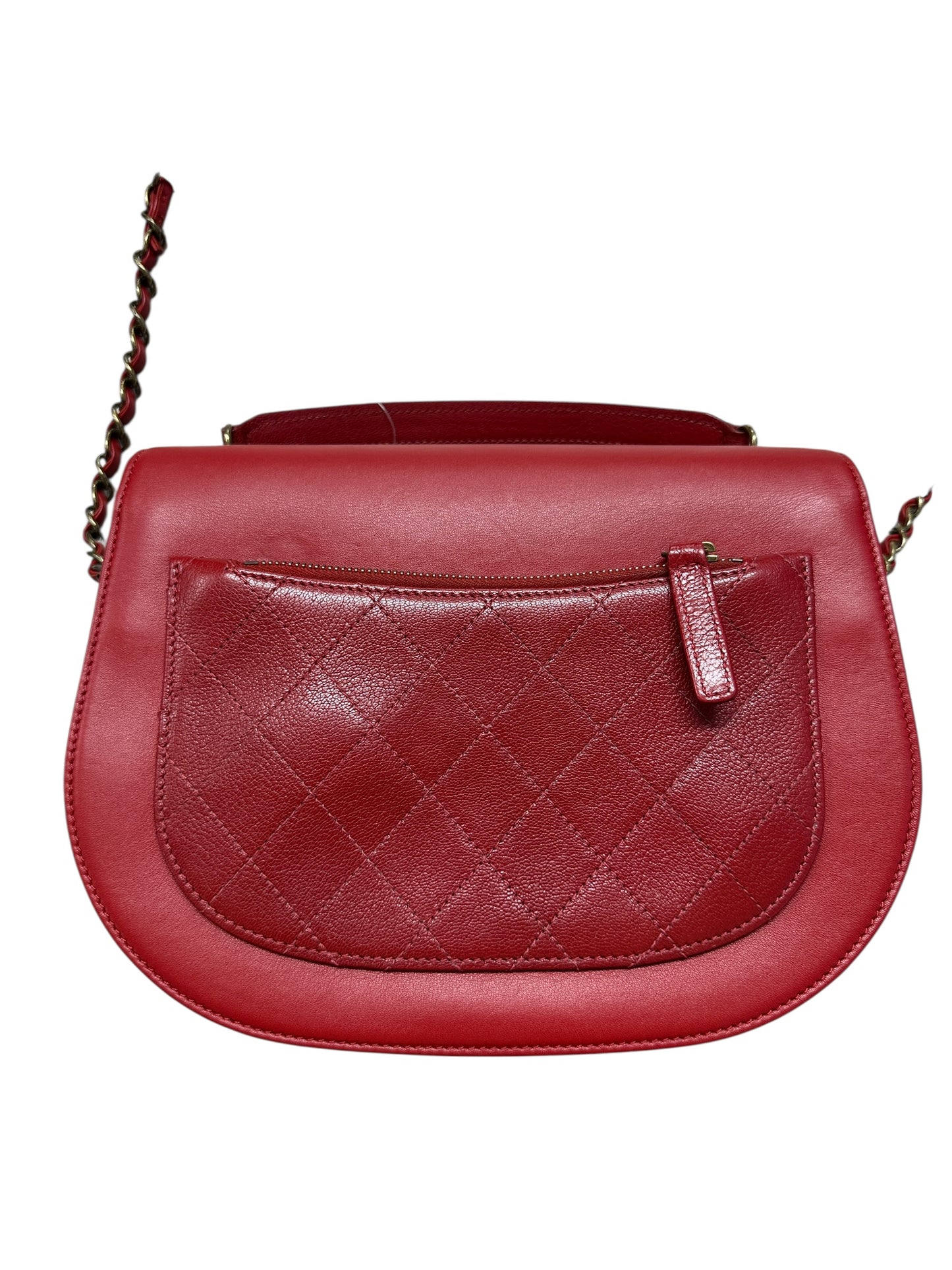Chanel Top Handle Saddle Messenger Flap Bag Quilted Leather Red -CH1781