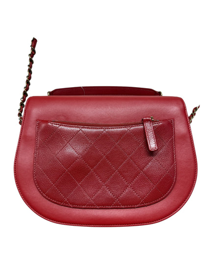 Chanel Top Handle Saddle Messenger Flap Bag Quilted Leather Red -CH1781