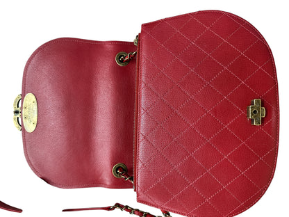 Chanel Top Handle Saddle Messenger Flap Bag Quilted Leather Red -CH1781