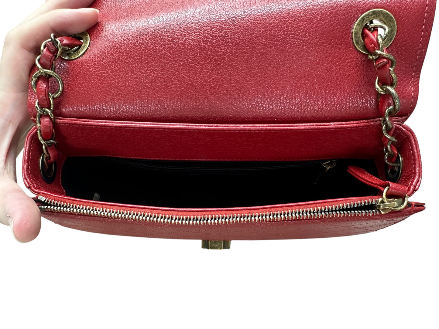 Chanel Top Handle Saddle Messenger Flap Bag Quilted Leather Red -CH1781