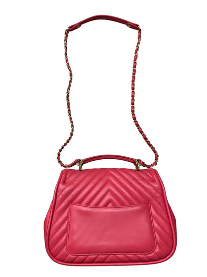 Chanel Chevron Top Handle Flap Bag Leather Pink -CH1936