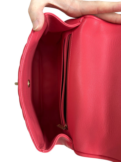 Chanel Chevron Top Handle Flap Bag Leather Pink -CH1936